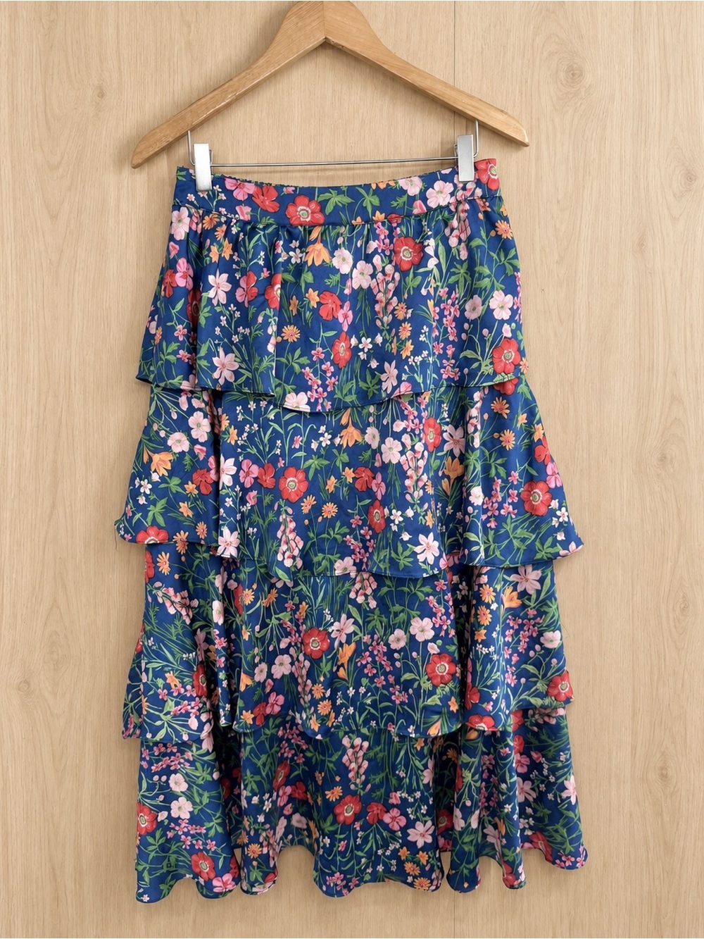 Skies Are Blue Navy Floral Tiered Maxi Skirt